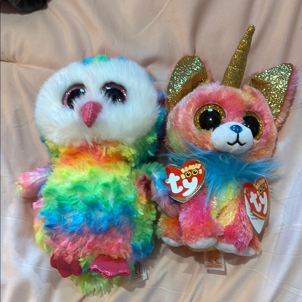 Ty Beanie Boos Colorful Owl and Unicorn Plush Toys